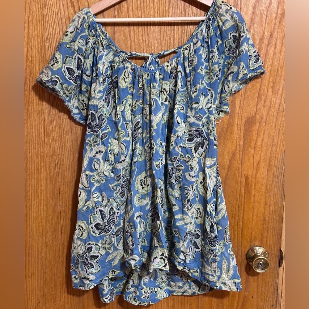 Free People Kauai‎ Getaway Printed Tunic in Ocean Combo Sz small oversized Flowy